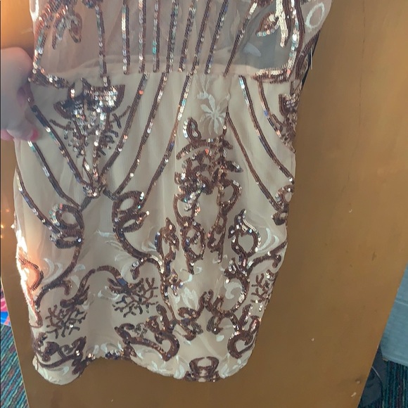 Rose Gold Strappy Sheer Panel Sequin Bodycon Dress - Picture 3 of 6